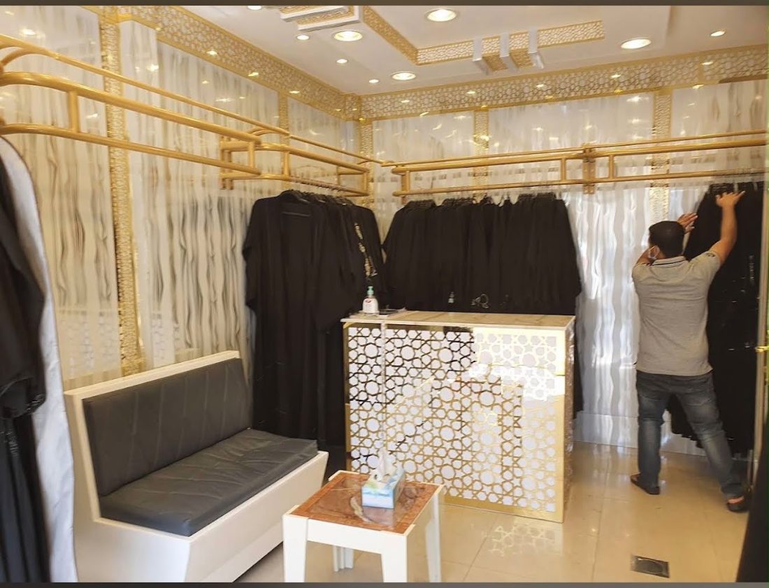 Gold-trimmed boutique interior